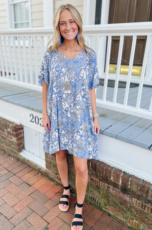 Blue Paisley Printed Dress