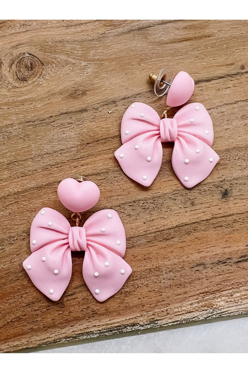 Pink Dotted Bow Earring