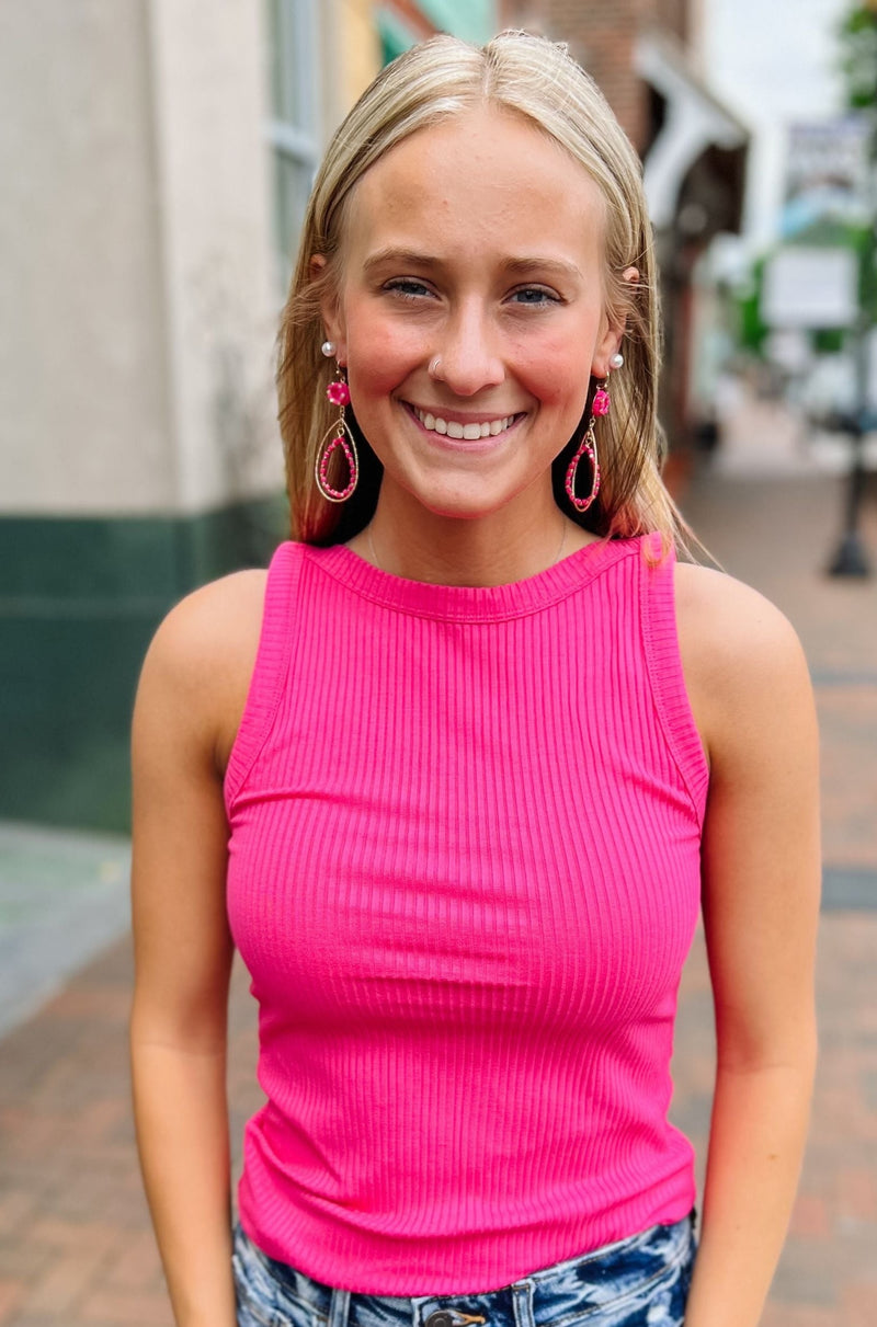 Zenana Hot Pink Ribbed Tank