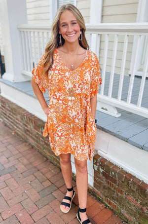 Orange Printed Paisley Dress