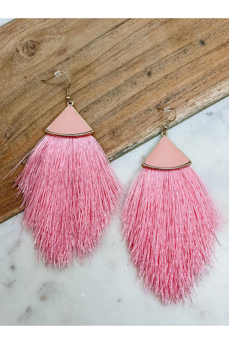 Large Pink Tassel Earring