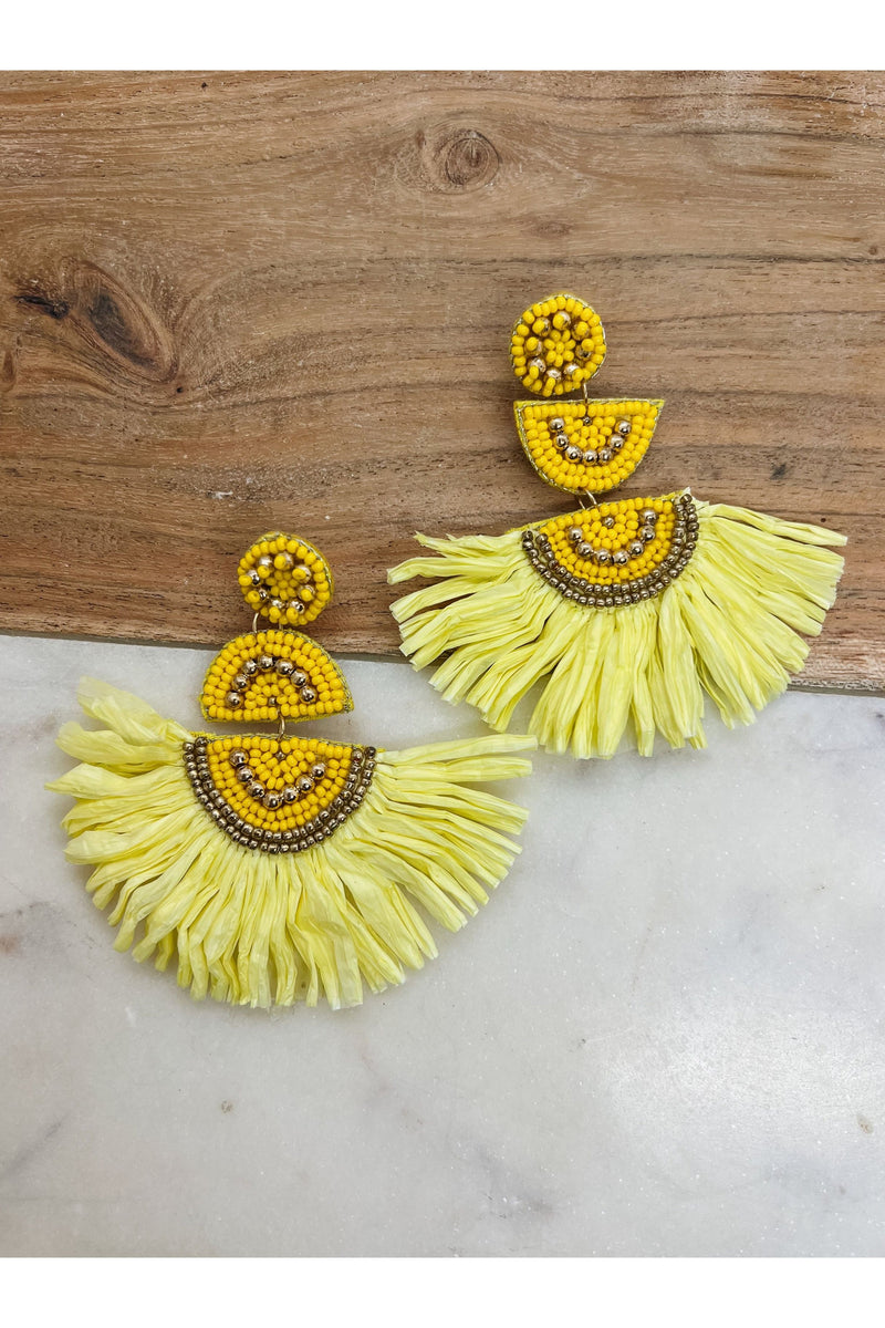 Yellow Raffia Earrings