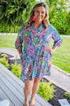 Blue And Pink Paisley Printed Dress