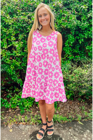 Pink Sleeveless Floral Dress