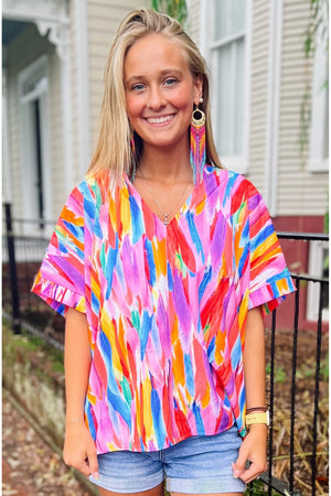 Multicolored V-Neck Top