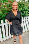 V-Neck Dolman Sleeve Dress (Black)