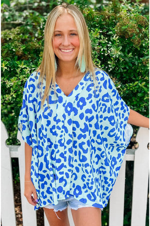 Mint Cheetah Woven Poncho Top