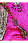 Magenta Cheetah Beaded Tassel Necklace