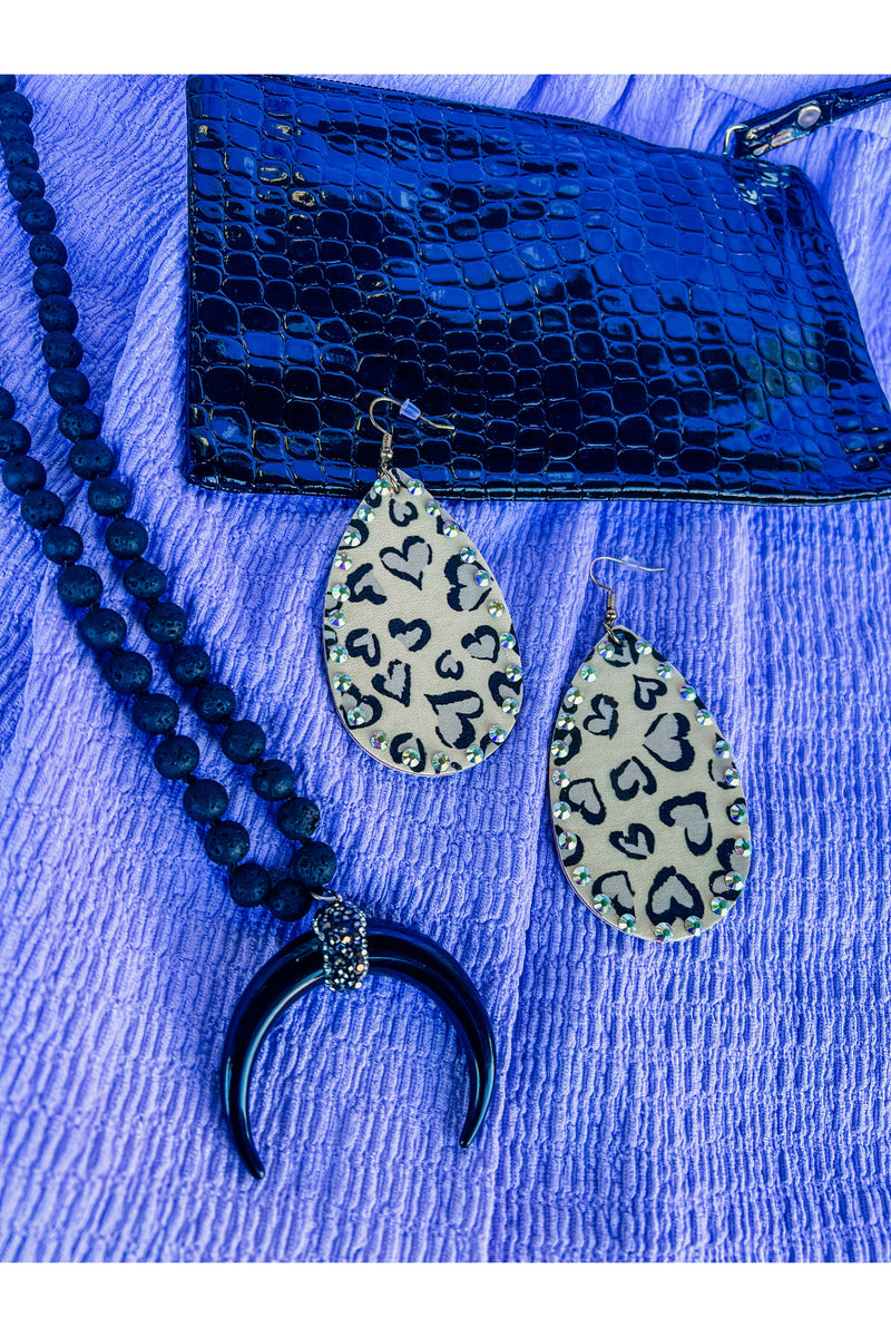 Teardrop Cheetah Heart Earrings