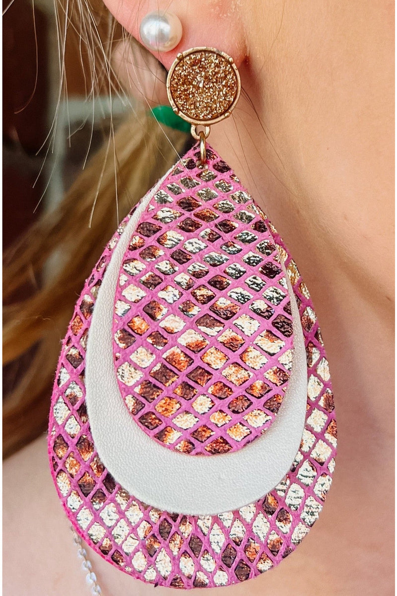 Pink Layered Metallic Earring