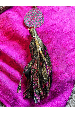 Magenta Cheetah Beaded Tassel Necklace