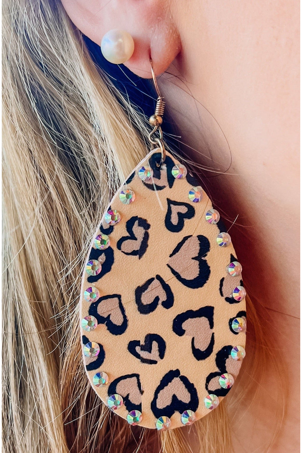 Teardrop Cheetah Heart Earrings