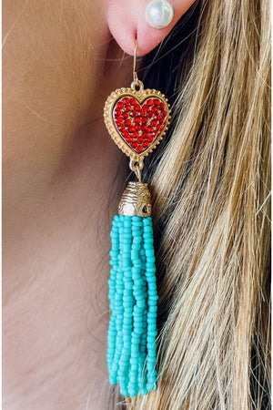 Turquoise Beaded Earrings With Heart