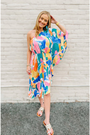 Abstract Printed One Shoulder Dress