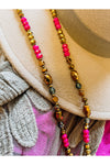 Magenta Cheetah Beaded Tassel Necklace